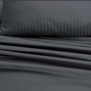 Luxury Grey Self-Striped King Size Flat Bed Sheet Set - 100% Cotton Sateen T-300 Thread Count | Premium Bedding with Pillowcases