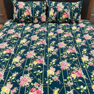 Sapphire Floral Field: Luxurious 210-Thread Count Cotton Sateen King Bed Sheet