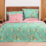 Sapphire Field Bouquet: 210-Thread Count Organic Cotton Sateen King Bedsheet Set with Botanical Elegance