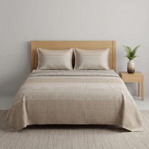 Serene Taupe Geometric Weave Bedsheet | T-210 | by Bedding House