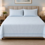 Blue Embroidered Border Bedsheet Set by Elcorte Engles
